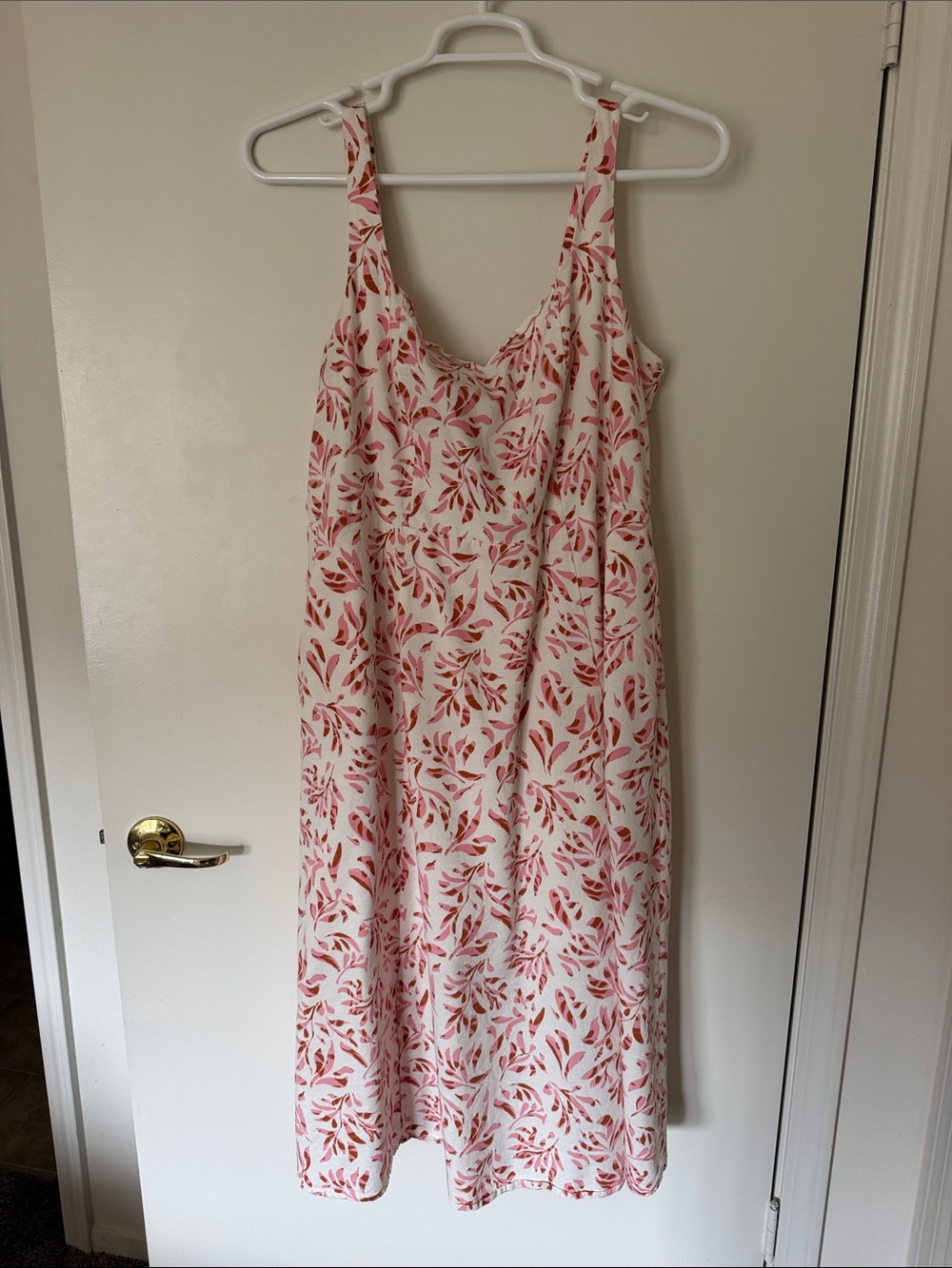 a new day Sundress with Pink Leaf Print
